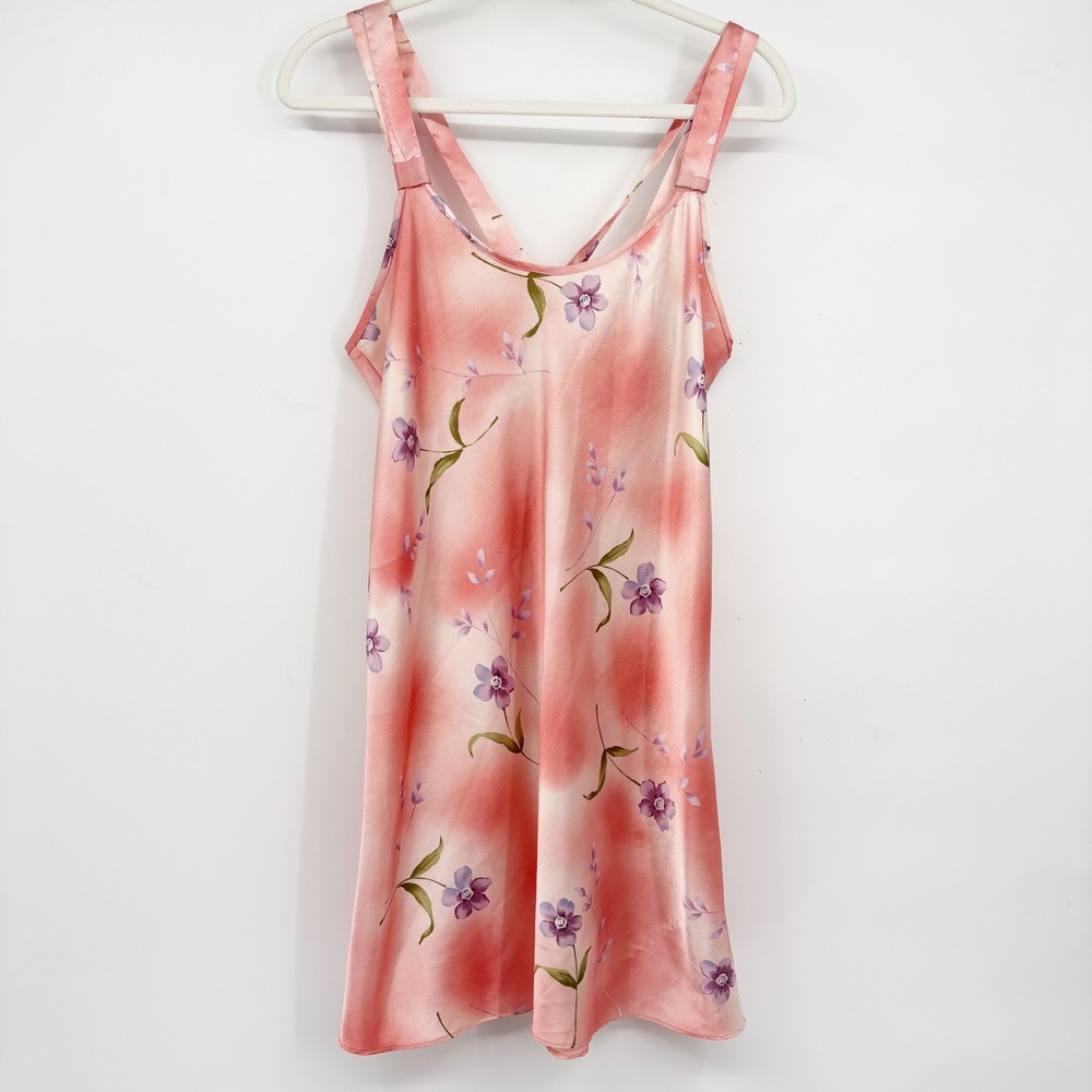 Delicates Womens Pink Floral Watercolor Y2K Fairycore Satin Slip Dress Size M